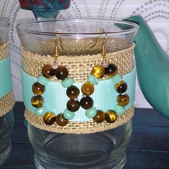 Handmade Tigers Eye Gemstone Hoop Earrings - Picture 4 of 4
